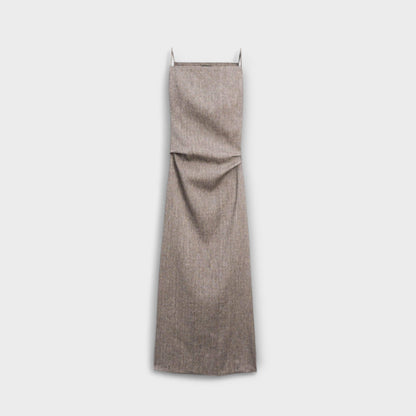 Clara - Graubraunes fliessendes Leinen-Maxikleid