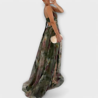 Annai | Rosa Mesh-Maxikleid mit Blütenmuster