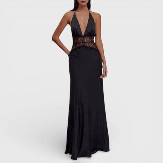 Story - Schwarzes Maxikleid mit Mesh und Schlitz