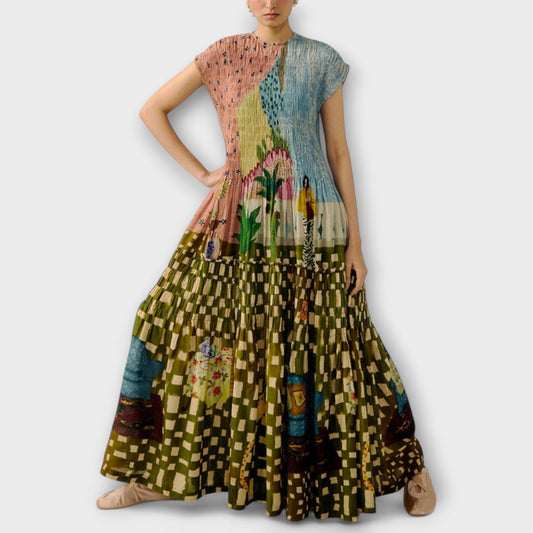 Amara | Plissiertes Maxikleid mit Animal-Print