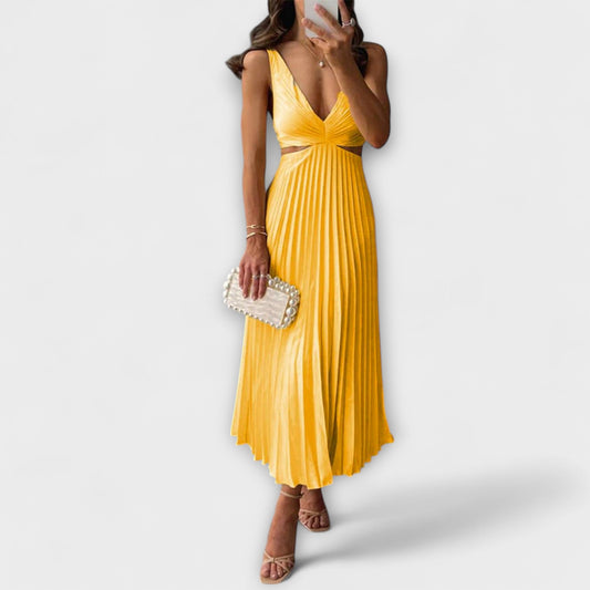 Corinne | Gelbes Midi-Abendkleid mit Plissee