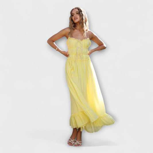 Celine | Gelbes Maxikleid mit Rüschensäumen