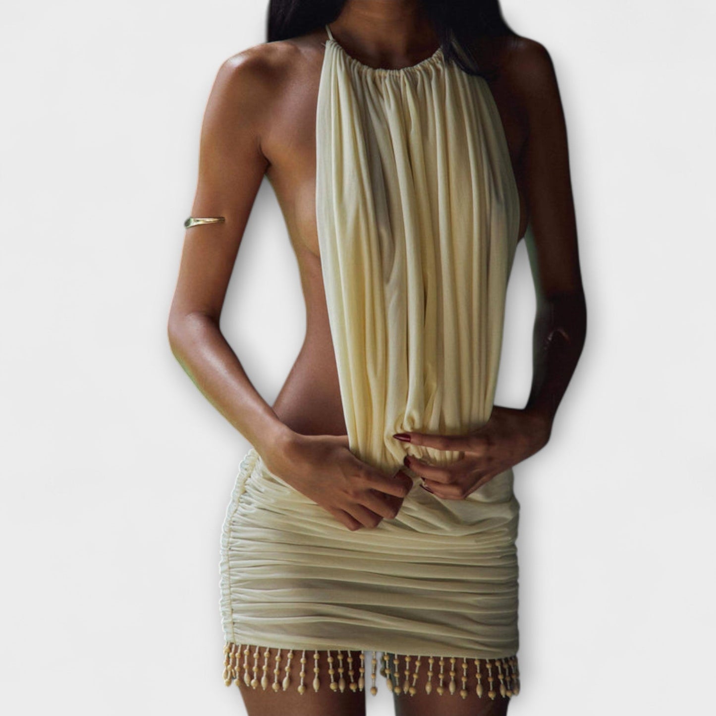 Kylie - Goldenes plissiertes Mini-Kleid