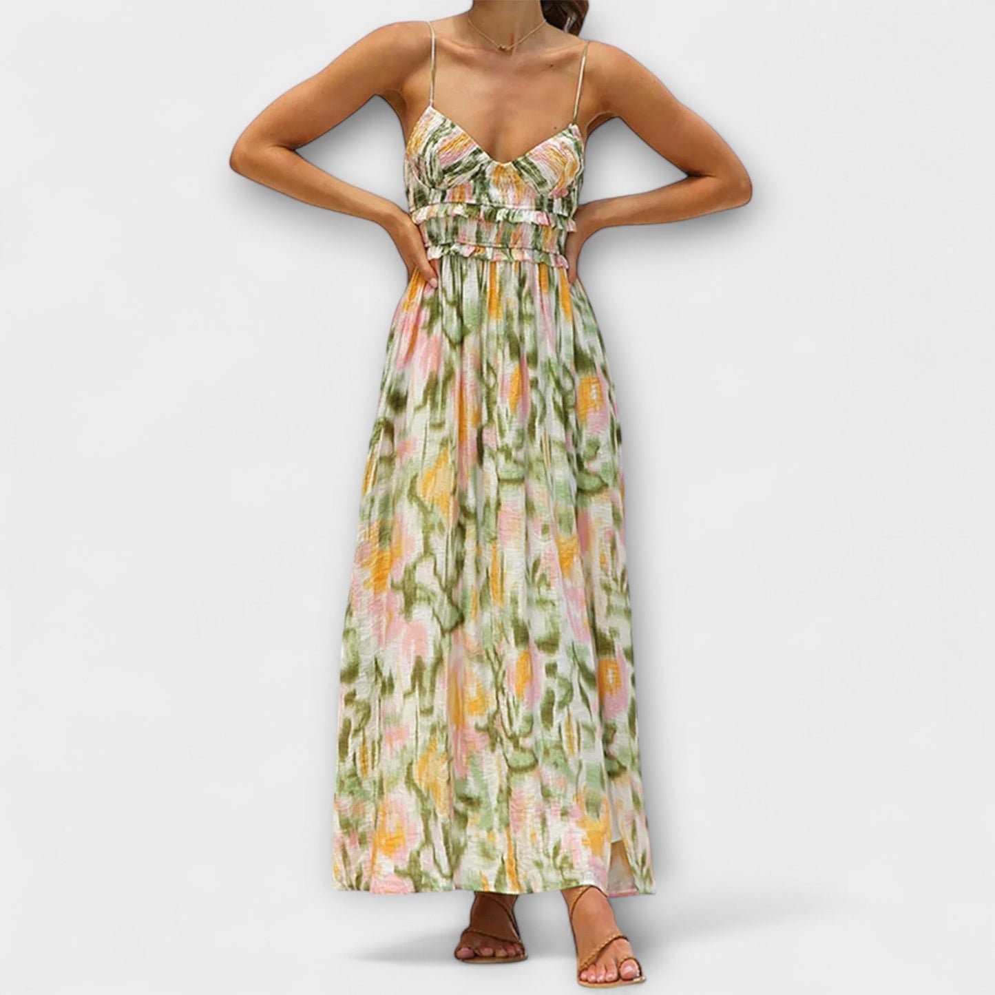 Annalise | Buntes bedrucktes Maxikleid mit Schlitz
