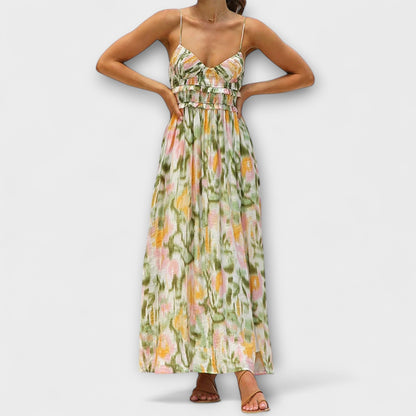 Annalise | Buntes bedrucktes Maxikleid mit Schlitz