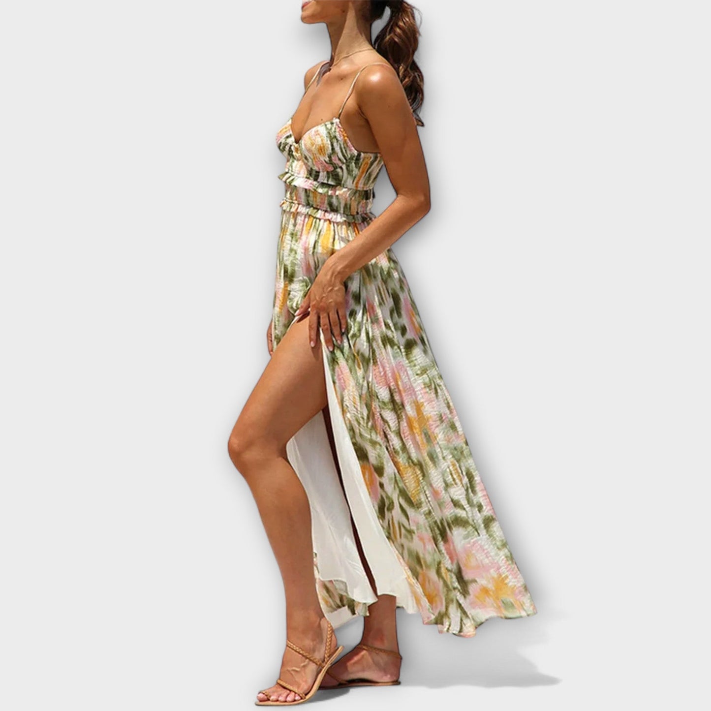 Annalise | Buntes bedrucktes Maxikleid mit Schlitz