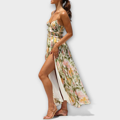 Annalise | Buntes bedrucktes Maxikleid mit Schlitz
