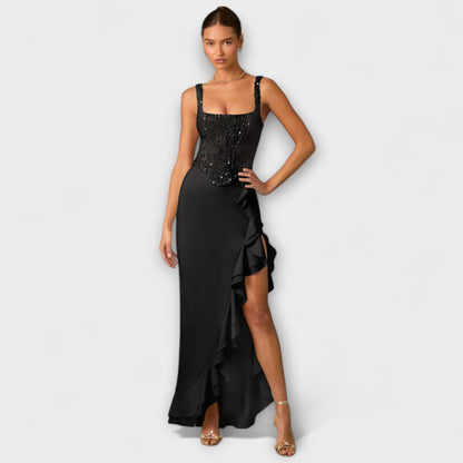 Bella | Gelbes Rüschensatin-Korsettkleid