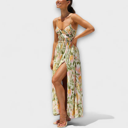Annalise | Buntes bedrucktes Maxikleid mit Schlitz