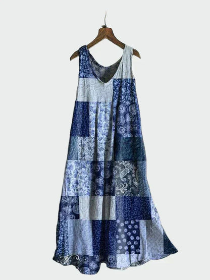 Blau-weisses Patchwork-Kleid