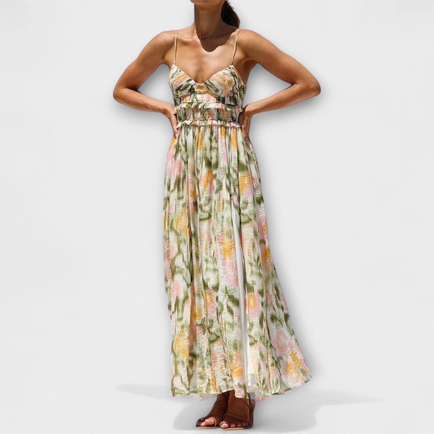 Annalise | Buntes bedrucktes Maxikleid mit Schlitz