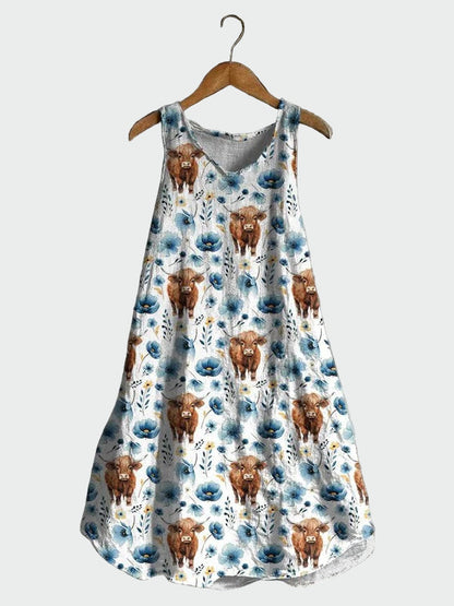 Weisses Kleid mit Highland-Rindern