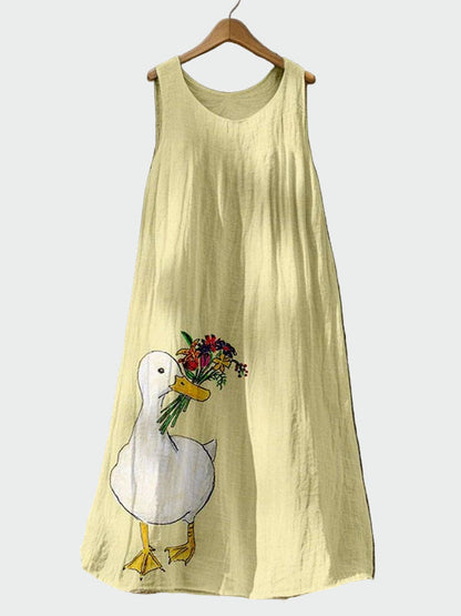 Gelbes Kleid mit Gänsemotiv