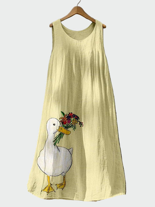 Gelbes Kleid mit Gänsemotiv
