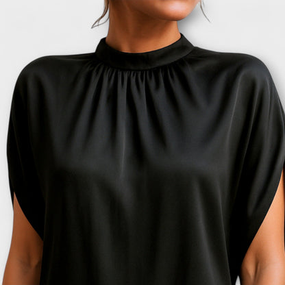 Trudy - Elegantes schwarzes Kleid mit Stehkragen