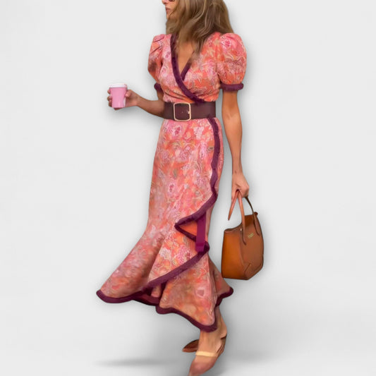 Liana | Rosa Maxikleid mit kurzen Ärmeln