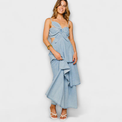 Harmony - Hellblaues Maxikleid mit Drapierung