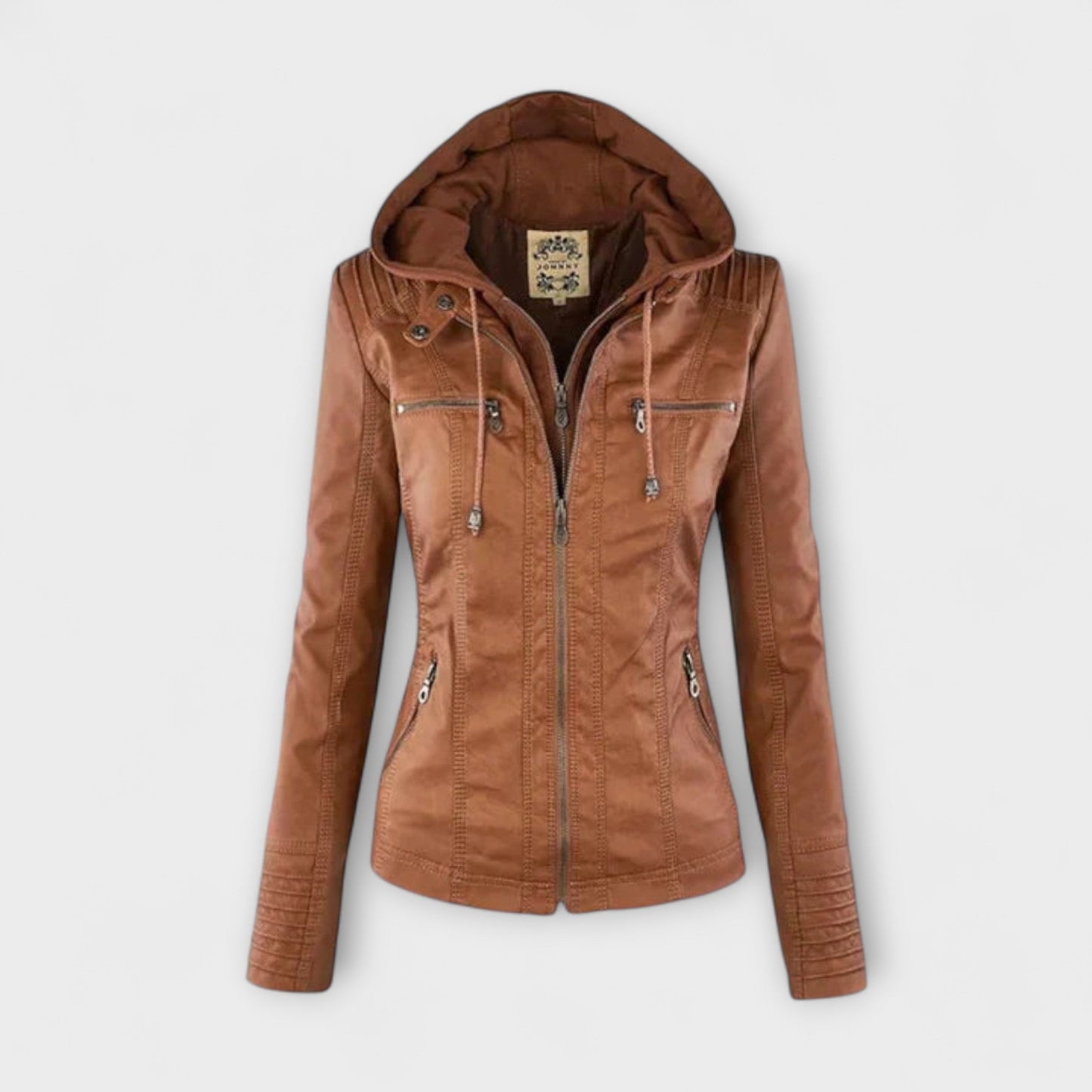 Amélie | Braune Lederjacke mit Stehkragen