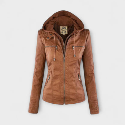Amélie | Braune Lederjacke mit Stehkragen