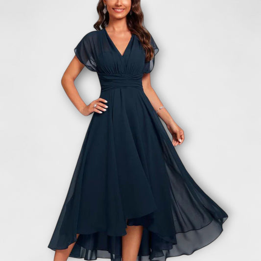 Christina | Dunkelblaues A-Linien-Kleid mit V-Ausschnitt