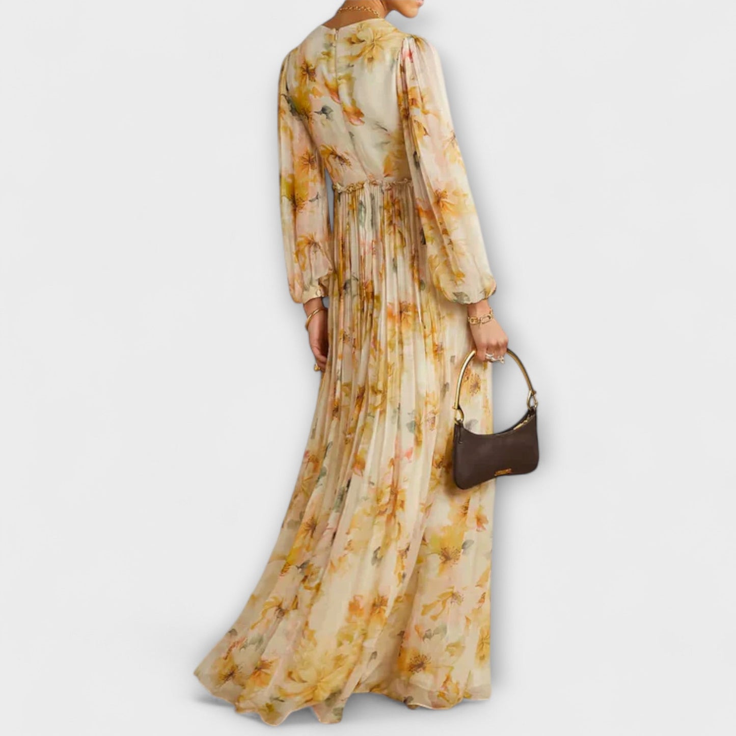 Nele - Gelbes Maxikleid mit Blütenmuster