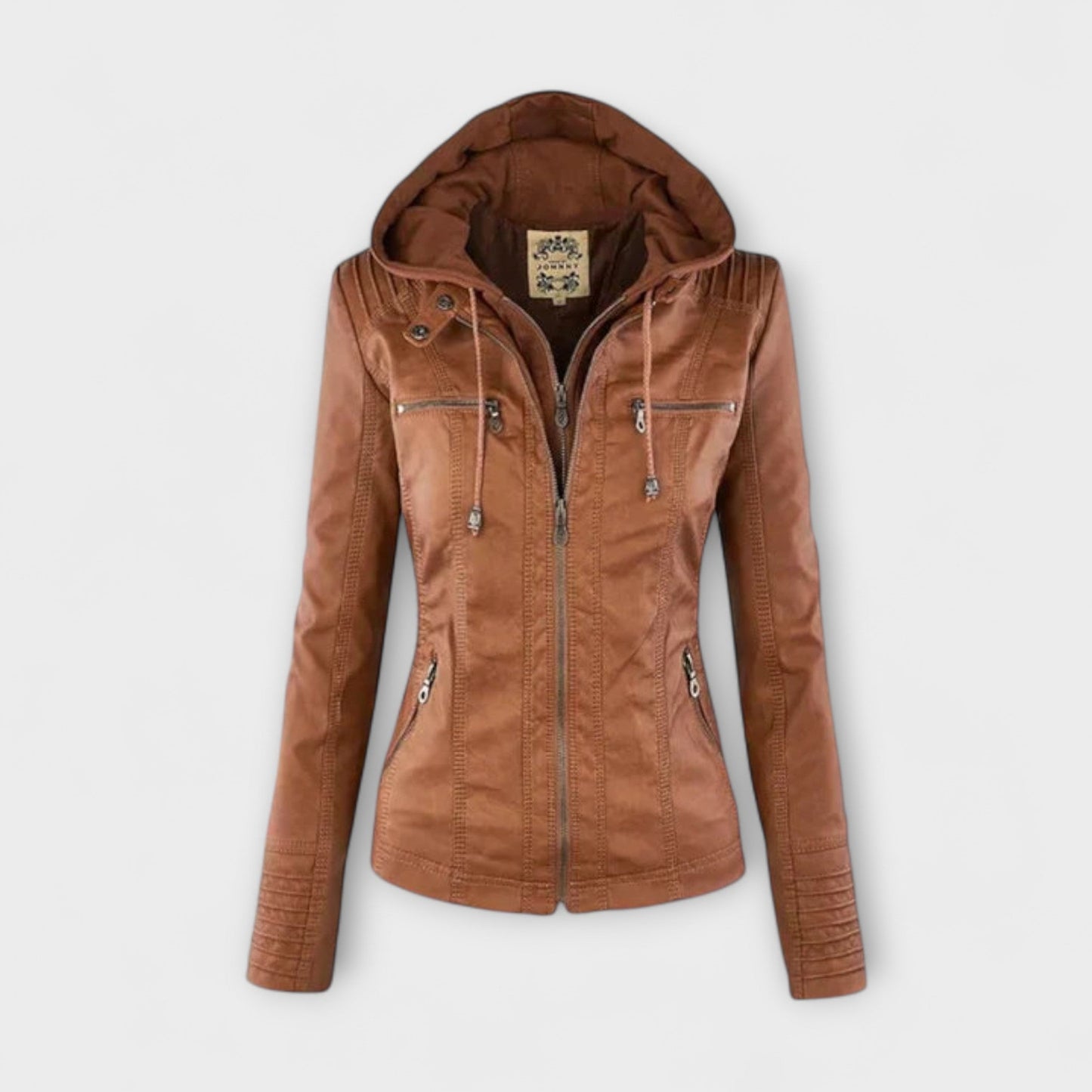 Amélie | Braune Lederjacke mit Stehkragen