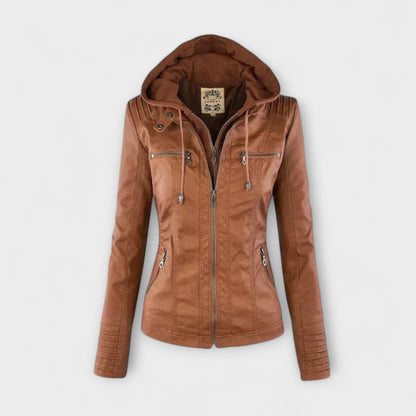 Amélie | Braune Lederjacke mit Stehkragen