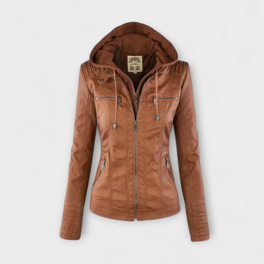Amélie | Braune Lederjacke mit Stehkragen