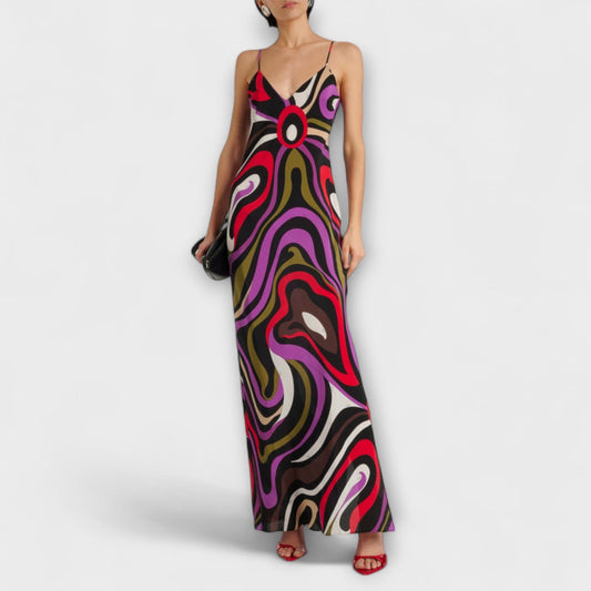 Daphne | Buntes Maxikleid im Marmor-Druck