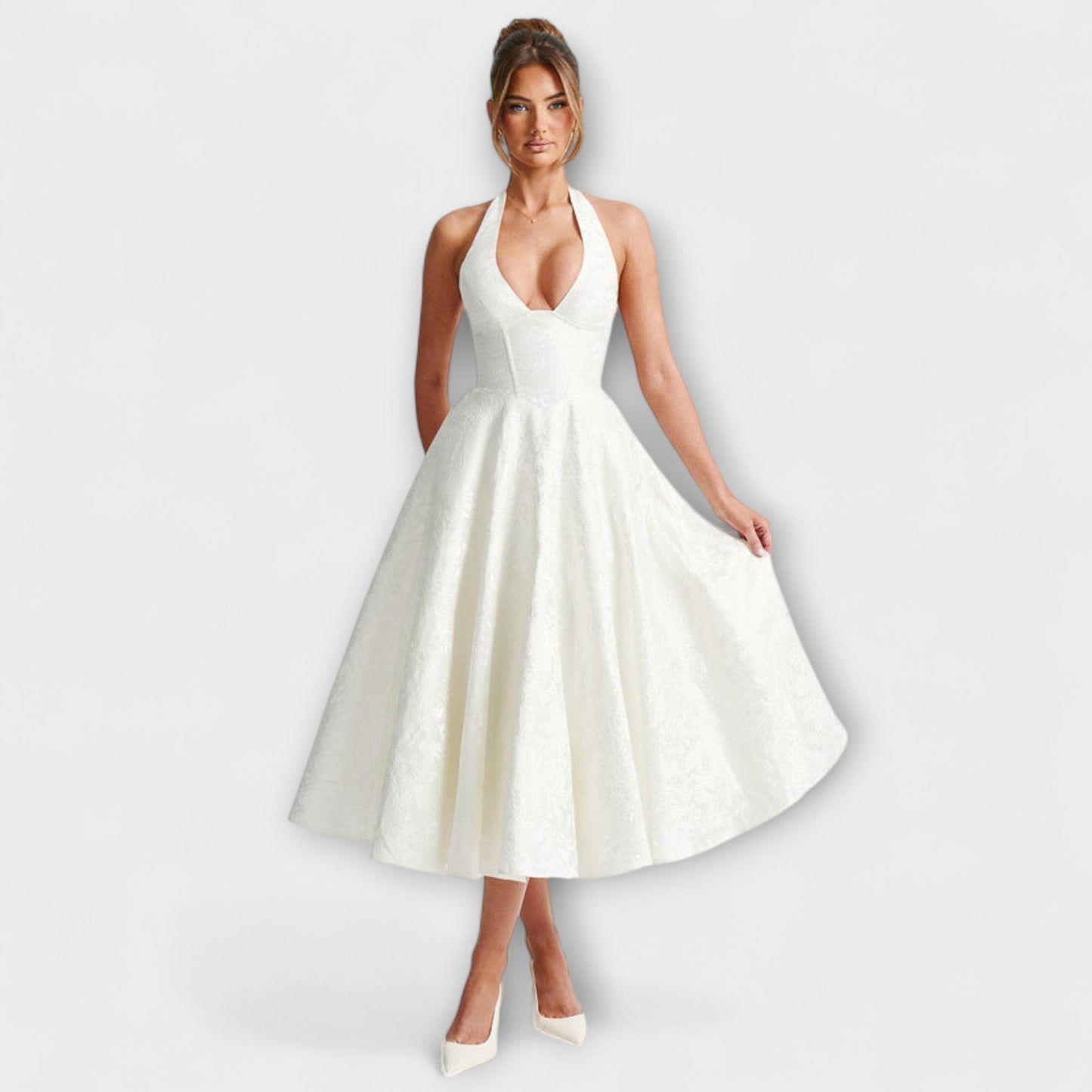 Catalina - Romantisches weisses Midikleid