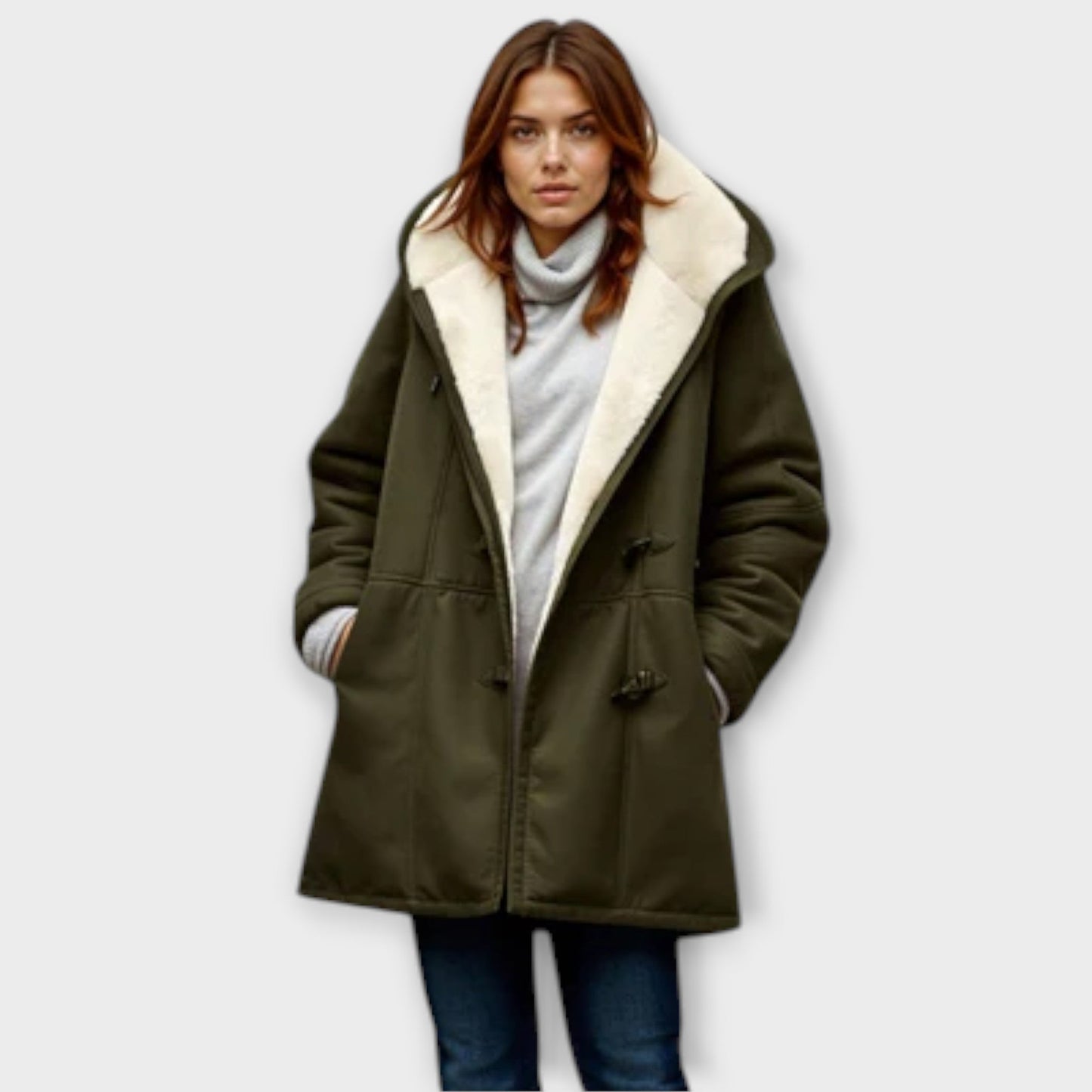 Antonia | Grauer kuscheliger Mantel mit Fellfutter