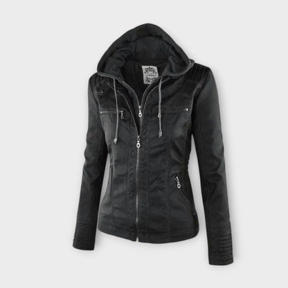 Amélie | Braune Lederjacke mit Stehkragen