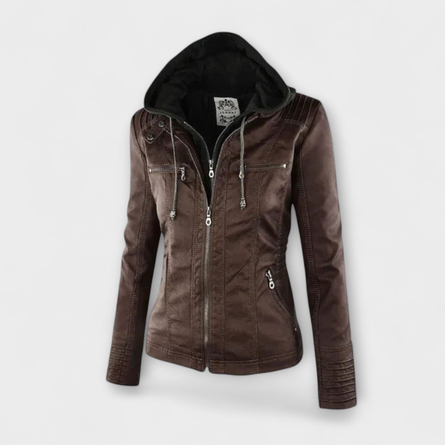 Amélie | Braune Lederjacke mit Stehkragen