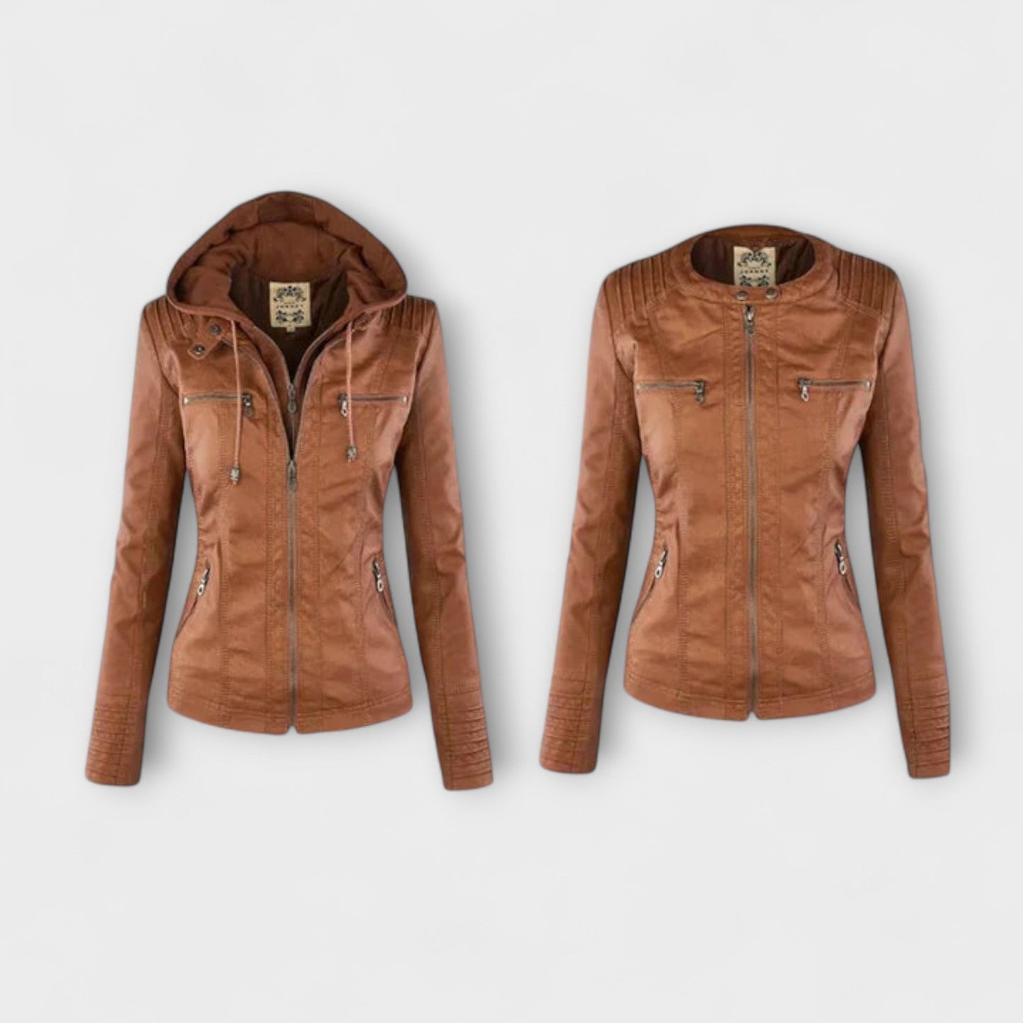 Amélie | Braune Lederjacke mit Stehkragen