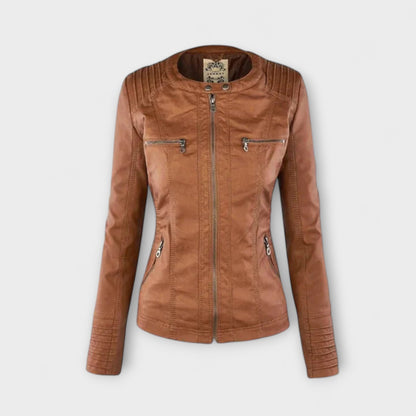 Amélie | Braune Lederjacke mit Stehkragen