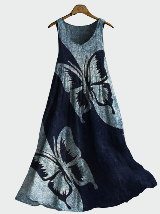 Dunkelblaues Kleid mit Schmetterling