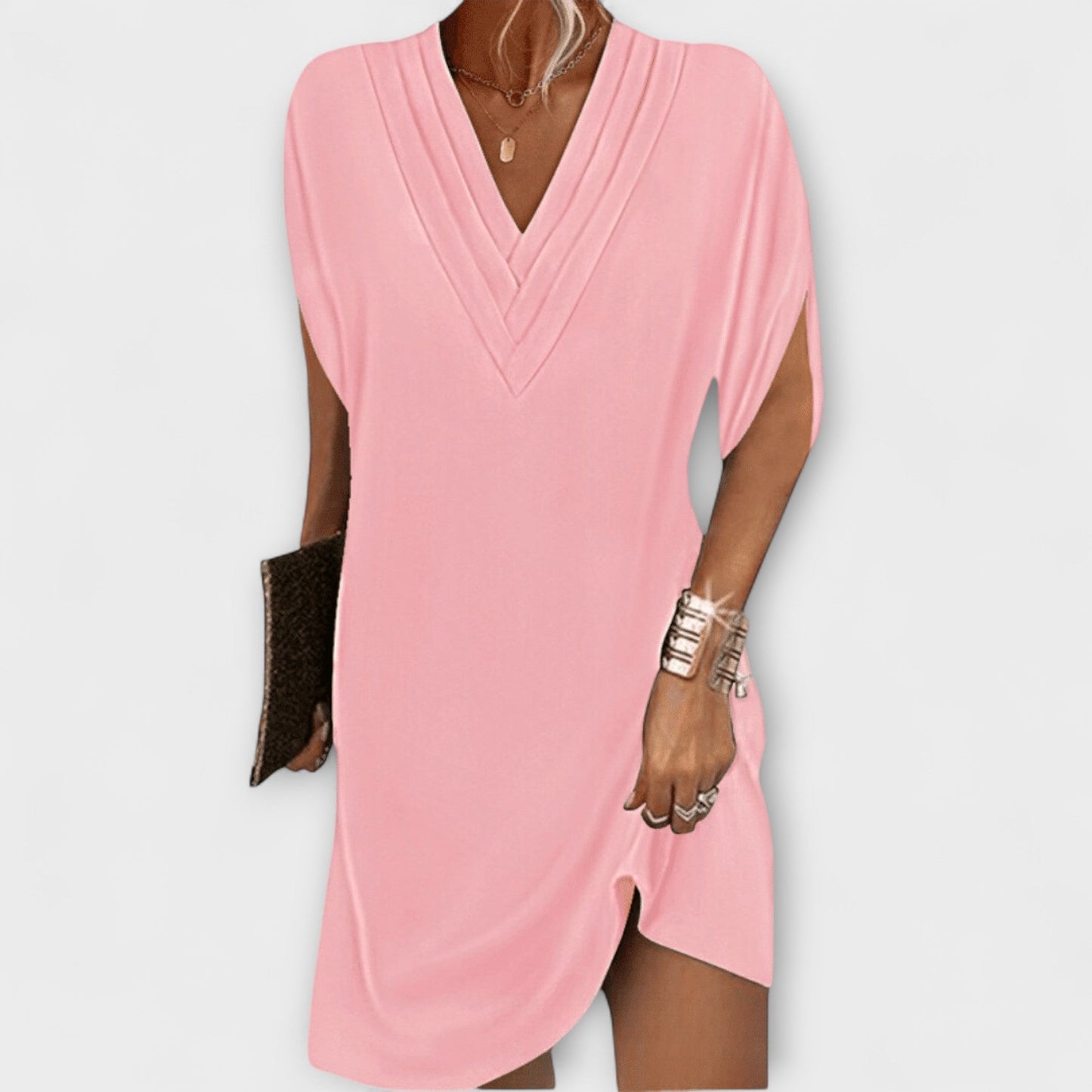 Apollonia | Schwarzes Elegantes Shift-Kleid mit V-Ausschnitt