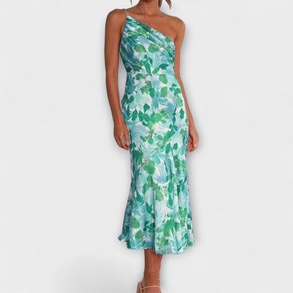 Tabea - Rosa asymmetrisches Kleid mit Blütendruck