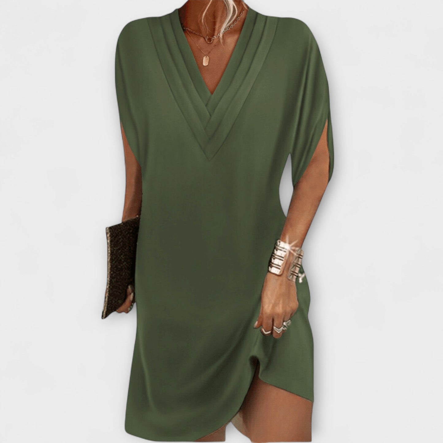 Apollonia | Schwarzes Elegantes Shift-Kleid mit V-Ausschnitt