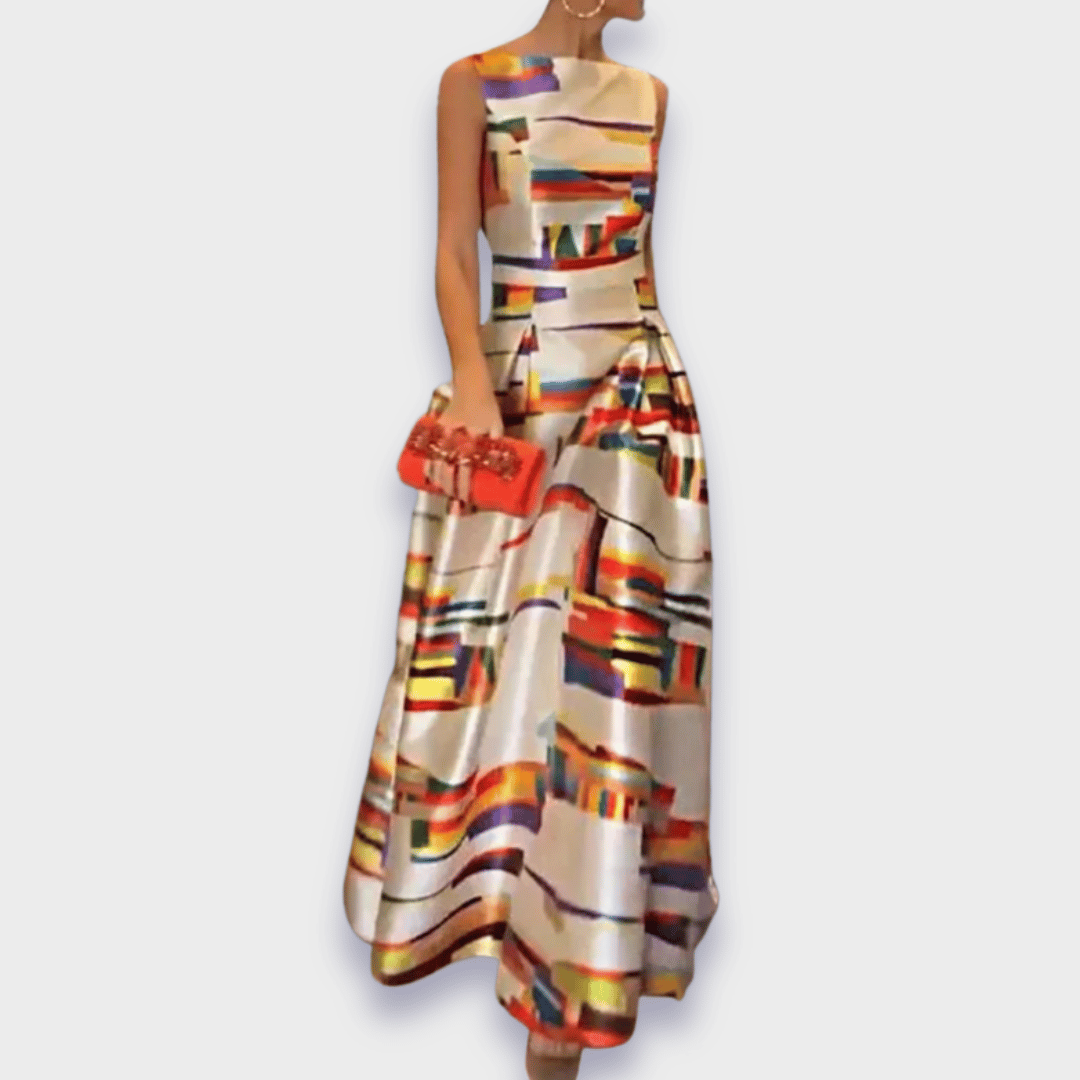 Babette | Buntes langes Kleid mit abstraktem Muster