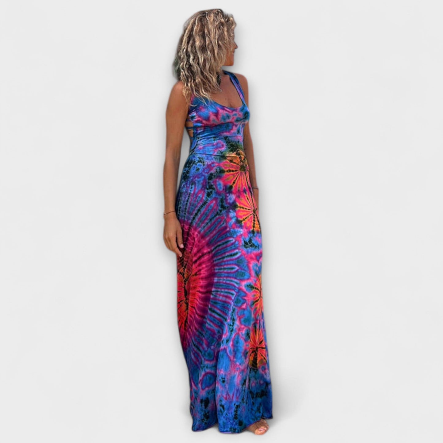 Ronja - Pink-blaues Tie-Dye-Maxikleid