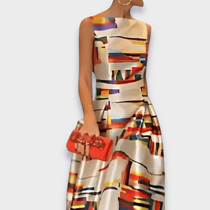 Babette | Buntes langes Kleid mit abstraktem Muster