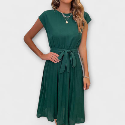 Elegantes dunkelgrünes Midikleid mit Bindegürtel