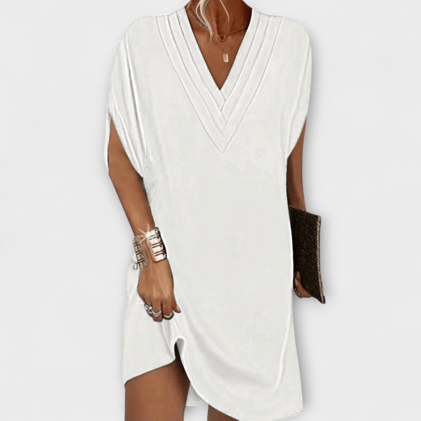 Apollonia | Schwarzes Elegantes Shift-Kleid mit V-Ausschnitt