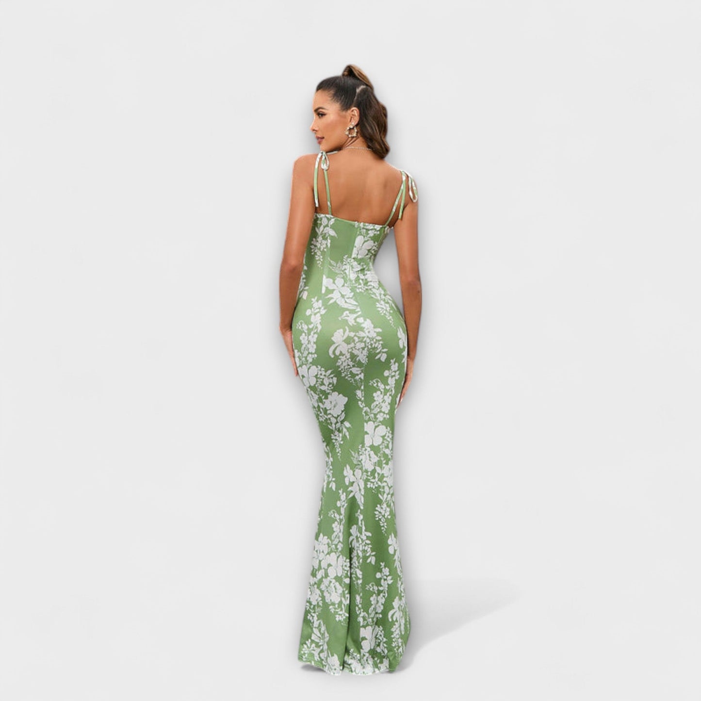 Thalia - Dunkelgrünes Maxikleid mit Blütenmuster