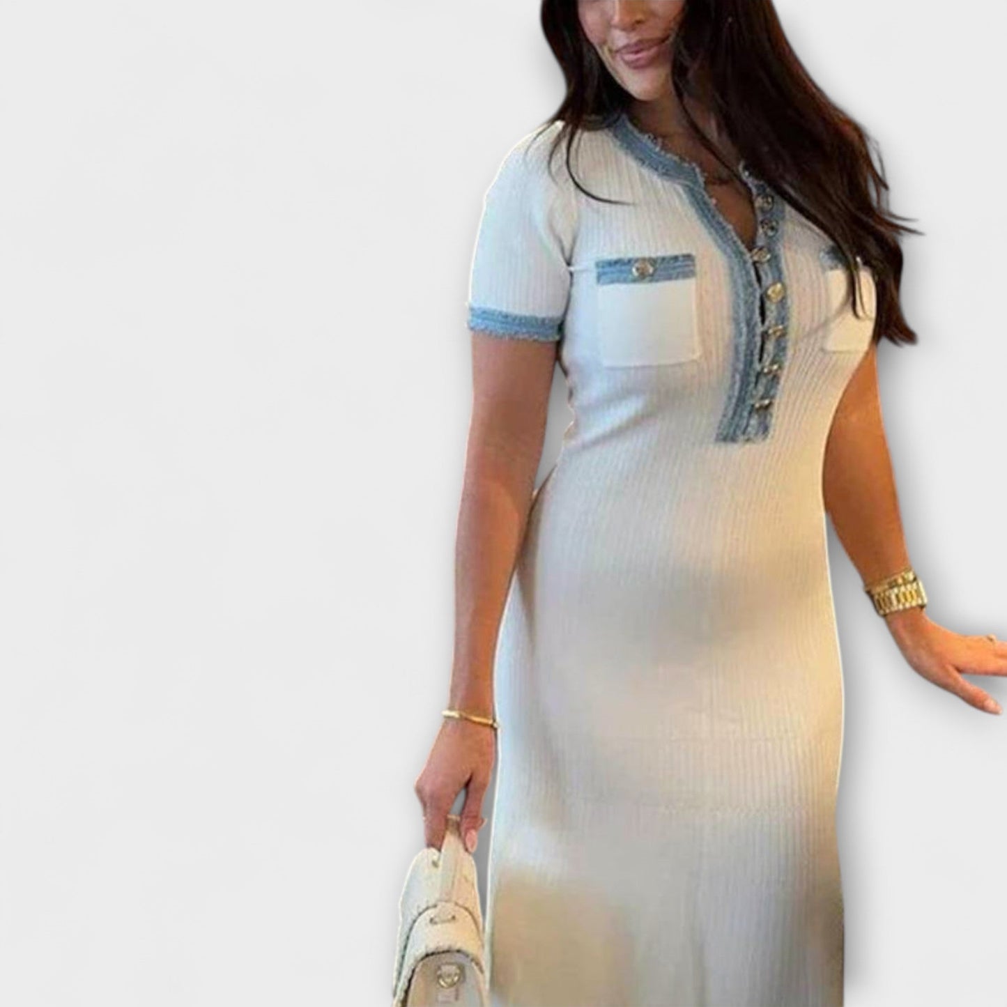Alecia | Weisses strukturiertes Maxikleid