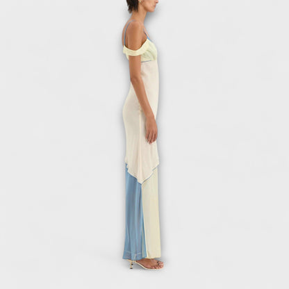 Alora | Cremefarbenes Midikleid mit Splice-Detail