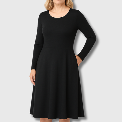 Roswitha | Klassisches ausgestelltes Kleid mit langen Ärmeln