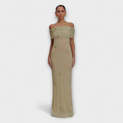 Erica - Olivgrünes Maxikleid mit Drapierung