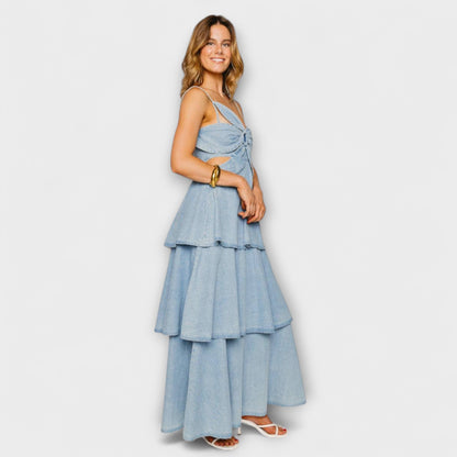 Harmony - Hellblaues Maxikleid mit Drapierung